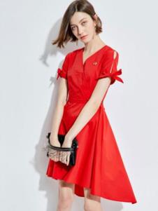 2019欧炫尔女装夏新款红色连衣裙